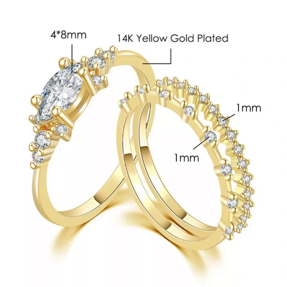 New Elegant Tiny Diamond 3Pcs Rings - Picture 3 of 3